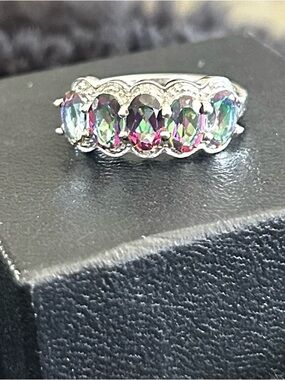 Mystic Topaz Multicolor Oval Gemstone Silver Ring
